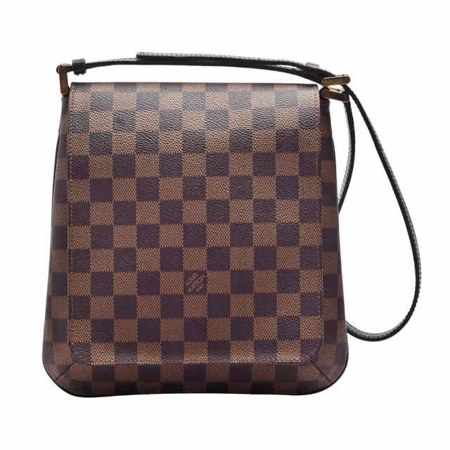 【Louis Vuitton 路易威登】N51260 經典Damier Ebene塗層帆布棋盤格紋暗扣肩背包(咖啡)