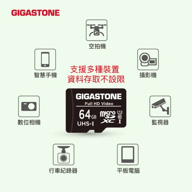 【GIGASTONE 立達】microSDXC UHS-Ⅰ U1 64GB相機攝影記憶卡(64G 支援兒童相機/手機/相機/音箱)