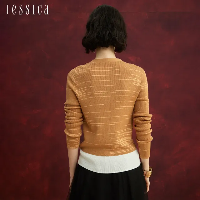 【JESSICA】修身百搭羊毛假兩件針織開衫外套J54405（棕）