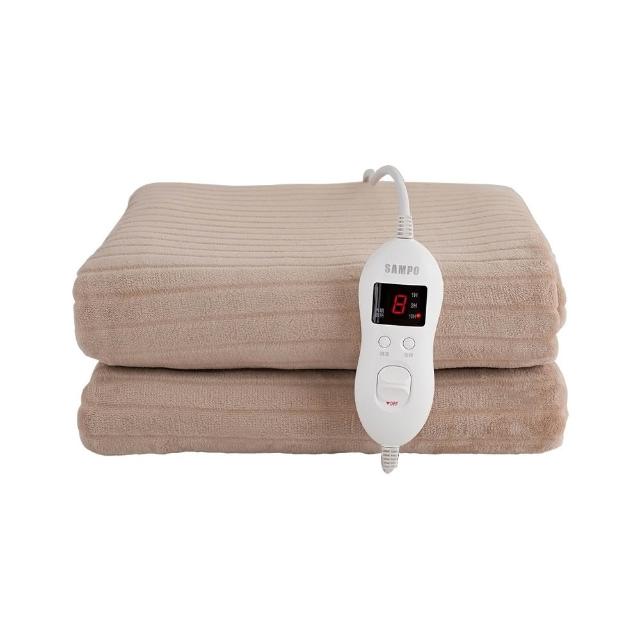 聲寶 SAMPO HY-HB12 雙人電熱毯，米色設計溫暖舒適，尺寸長160x寬140cm，適合雙人使用。採用100%聚酯纖維毯體與塑膠控制器，5段以上溫度調節，內建定時功能，最大功率120W，110V電源，重量僅2.11kg。可水洗清潔，中國製造，BSMI許可T3A112，冬季必備保暖電熱毯，提供安全舒適的暖身體驗。