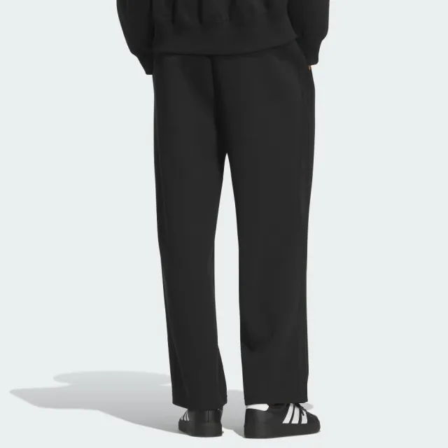 【adidas 愛迪達】ES+ 3S SWT PNT 女款 全黑 寬版 休閒褲 穿搭 KF8244