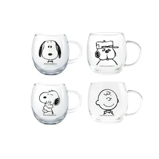 【CorelleBrands 康寧餐具】4入 SNOOPY 黑白復刻耐熱玻璃杯(史奴比/歐拉夫/查理布朗)