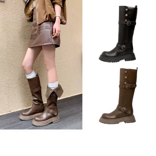 【T2R】正韓空運-真皮帥氣金屬扣長筒馬丁靴-增高約8公分-黑/棕(5985-3205/5985-3206)