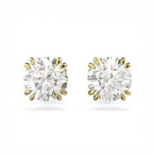 【SWAROVSKI 施華洛世奇】官方直營 Stilla 耳釘 圓形切割 白色 鍍金色色調