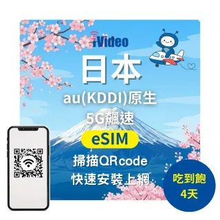 【iVideo】日本上網 eSIM 5G飆速4天上網 吃到飽(日本上網 日本網路 日本網卡 日本eSIM吃到飽)