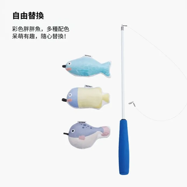 【ZEZE 哲哲】數位魚可伸縮逗貓桿逗貓棒磨牙啃咬貓玩具仿真魚自嗨貓薄荷玩具