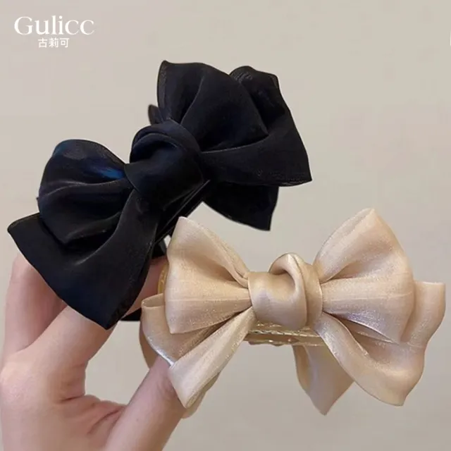 【Gulicc 古莉可】髮夾 雙面 網紗 蝴蝶結 丸子夾(7夕情人節 生日 髮飾 頭飾 鯊魚夾 抓夾 禮物)