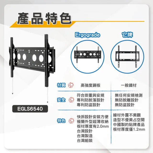 【ErgoGrade】32-86吋萬用快拆式電視壁掛架 EGLS6540(液晶電視壁掛架/電腦螢幕架/螢幕掛架/壁掛架)