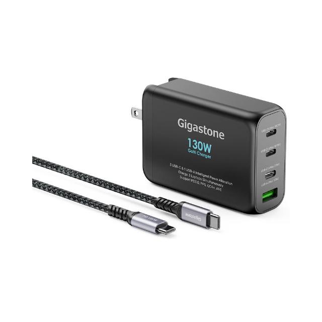 【Gigastone 立達國際】130W 氮化鎵四孔充電器黑+C to C 100W傳輸充電線(iPhone17/MacBook筆電/快充充電頭)