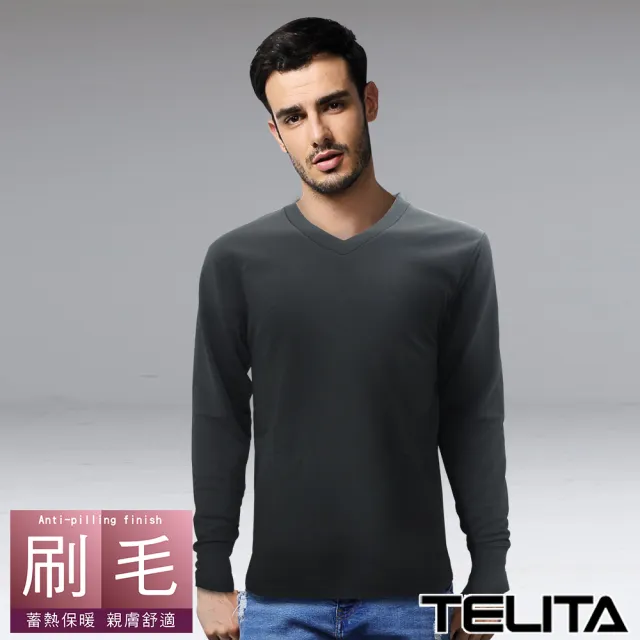 【TELITA】3件組-蓄熱裡起毛長袖V領衫-黑色