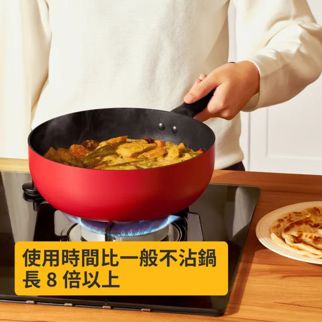 【MEYER 美亞】陶瓷不沾鍋 萬用 小炒鍋22CM - 革新紅系列(鍋深6.5cm/IH/電磁爐適用)