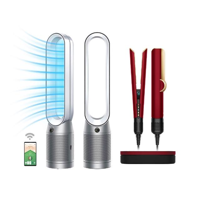 【dyson 戴森】TP07 空氣清淨機(銀白色) + HT01 二合一吹風直髮器(絲絨紅附精美禮盒)超值組