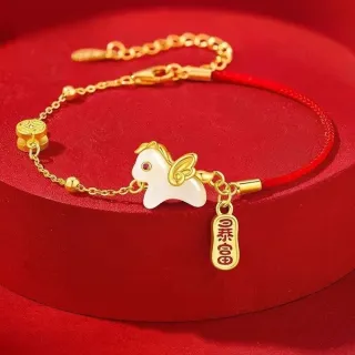 【Emi 艾迷】馬年手鍊 新年開運 可愛玉馬 氣質紅繩手鍊 馬上有錢