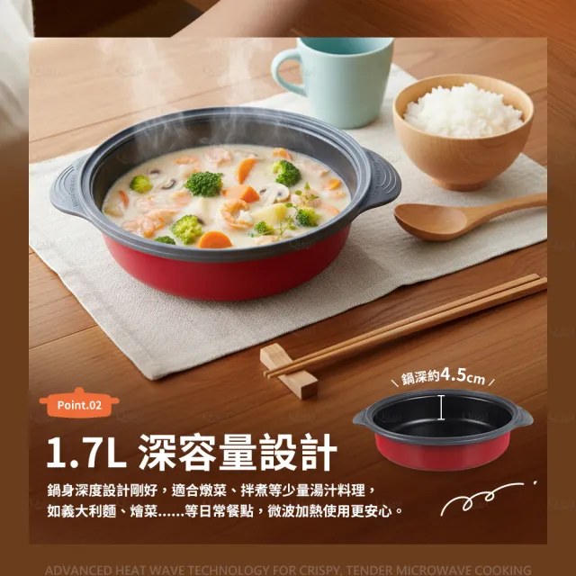 【Quasi】微波達人雙耳深鍋21cm(微波爐專用鍋)