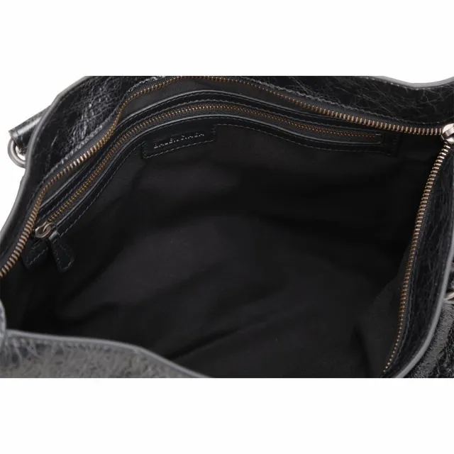 【Balenciaga 巴黎世家】Le City Arena Storico M 揉製羊皮手提 斜背機車包-黑色(機車包 手提包 兩用包)