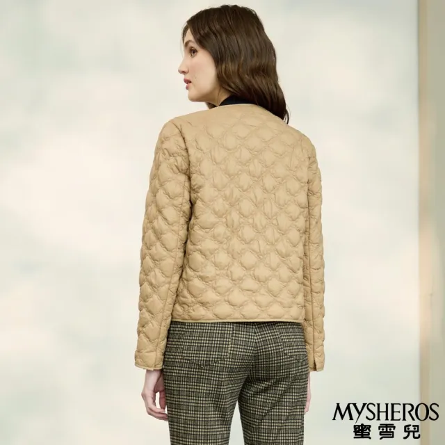 【MYSHEROS 蜜雪兒】菱格紋絎縫外套 圓領開襟彩色排釦(卡其)