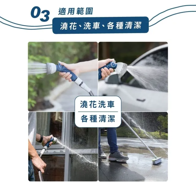 【HOKAS】15公尺專業防凹折強力水管水槍組(澆花 洗車 洗地板 含鍊條式接頭 水管收納掛勾 台灣製 S424-2)