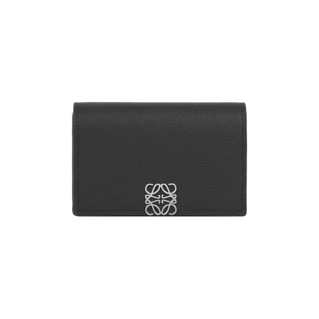 【LOEWE 羅威】Anagram 銀色標誌粒紋牛皮釦式卡片夾/名片夾(黑色)