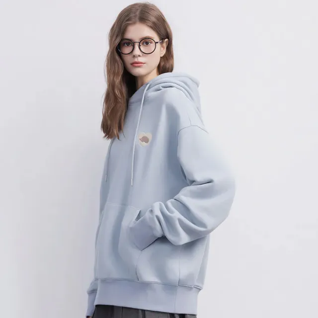 【SCANDINAVIAN FOREST 北歐小刺蝟】內刷毛厚磅棉帽T(愛心刺蝟)-寶寶藍(男女共穿) 長袖 秋冬 tshirt 保暖