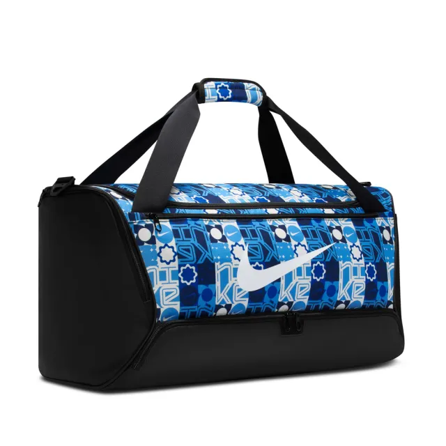 【NIKE 耐吉】手提包 健身包 運動包 旅行袋 大容量 NK BRSLA M DUFF - 9.5 AOP SP26 黑藍 IH7846-412