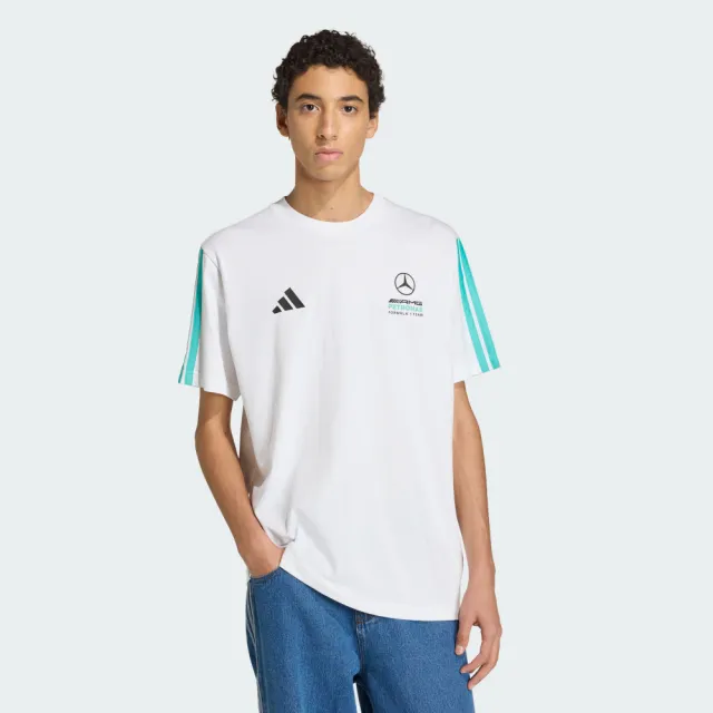 【adidas 愛迪達】MERCEDES AMG PETRONAS F1 短袖上衣(KE8162 男款短袖T恤 落肩設計 白色)