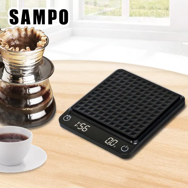 【SAMPO 聲寶】智能雙顯咖啡秤 (精度0.1g/手沖咖啡 自動計時/義式/咖啡豆/茶葉/電池式/小數點 電子秤)