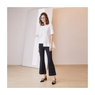 【Le Polka】撞色車線修身喇叭長褲-女