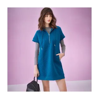 【Le Polka】絎縫菱格連帽洋裝-女