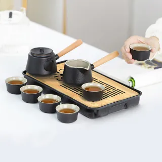 【LIFE SHOP】陶瓷側把壺旅行茶具套組/ 陶瓷提樑壺旅行茶具組 附收納包  旅行泡茶組 隨身泡茶 茶器套裝