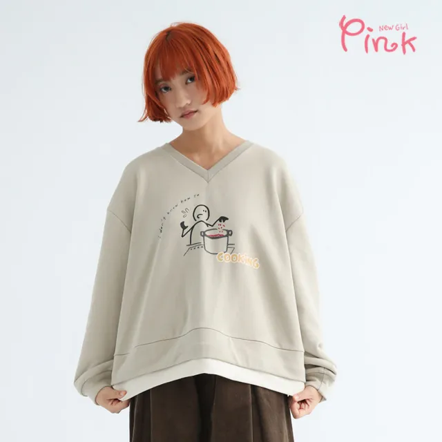 【PINK NEW GIRL】童趣廚師印圖撞色T恤 (2色) Z3314AC