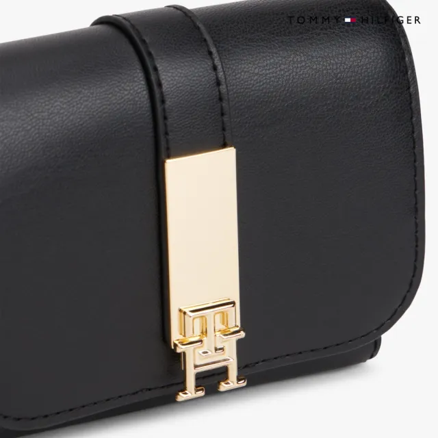 【TOMMY HILFIGER】官方旗艦館Heritage 中號翻蓋對摺式錢包_黑色