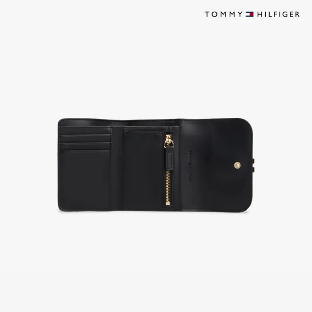【TOMMY HILFIGER】官方旗艦館Heritage 中號翻蓋對摺式錢包_黑色