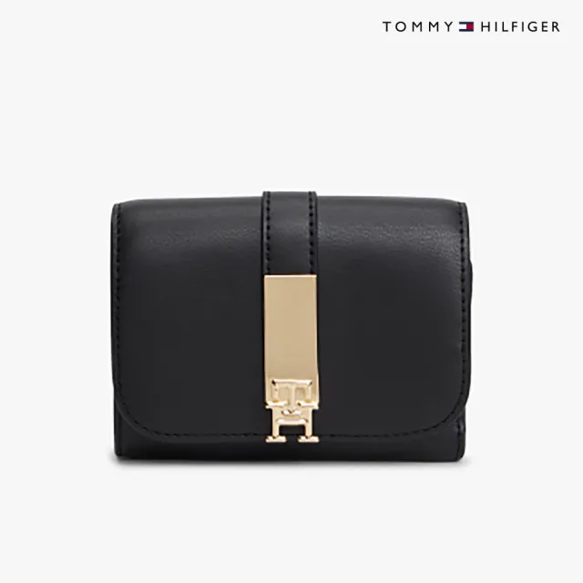 【TOMMY HILFIGER】官方旗艦館Heritage 中號翻蓋對摺式錢包_黑色