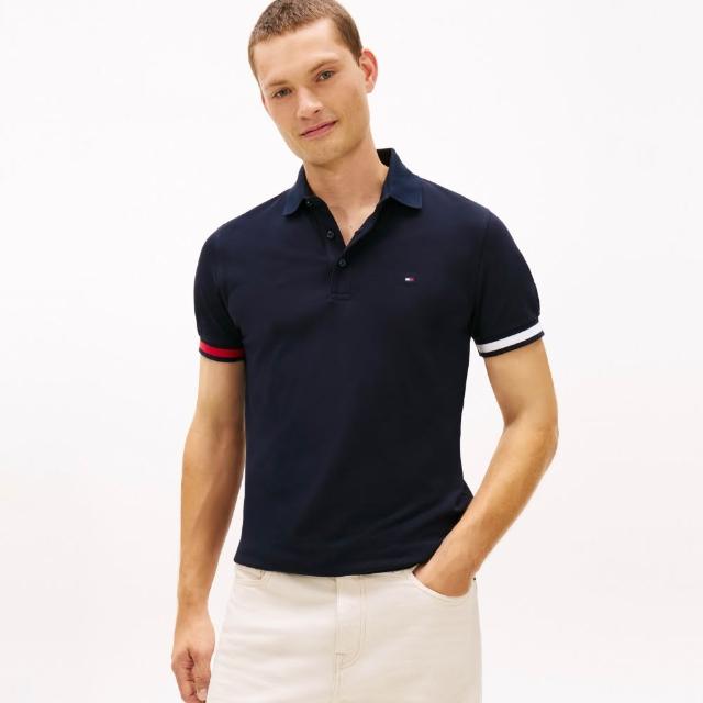 【TOMMY HILFIGER】官方旗艦館TH 袖口設計修身 Polo 衫_藍色