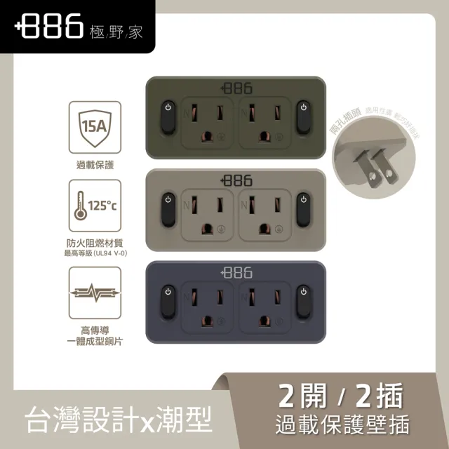 【+886】極野家 2開2壁插轉換器/過載保護 V2 HWS2220(3色可選)
