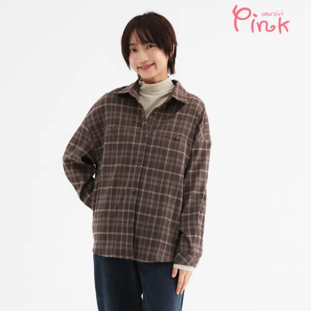 【PINK NEW GIRL】中性線條大格子襯衫 (2色) Z3202AC