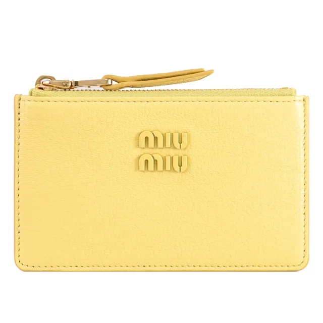 【MIU MIU】經典LOGO山羊皮卡片零錢包(檸檬黃)