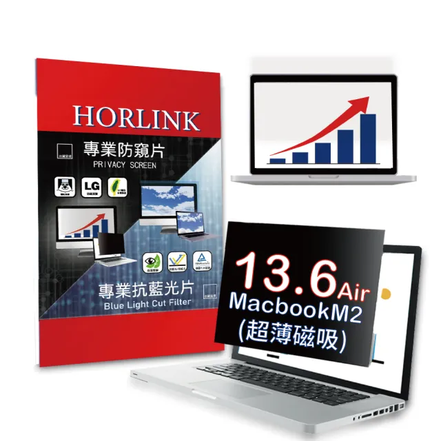 〔HORLINK〕MacBook Air 13.6 M2/M3/M4/M5 超薄磁吸螢幕防窺片(防窺/抗藍光/抗眩光/螢幕保護)