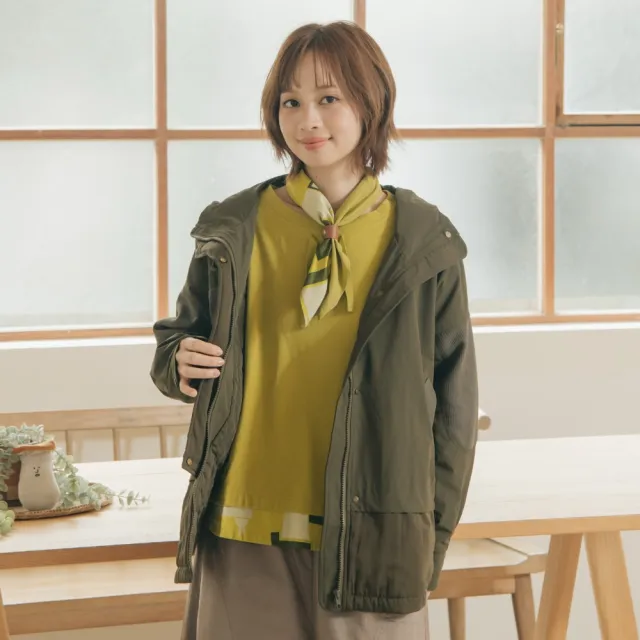 【MOSS CLUB】華夫格配布鋪棉連帽外套 綠 米(魅力商品)