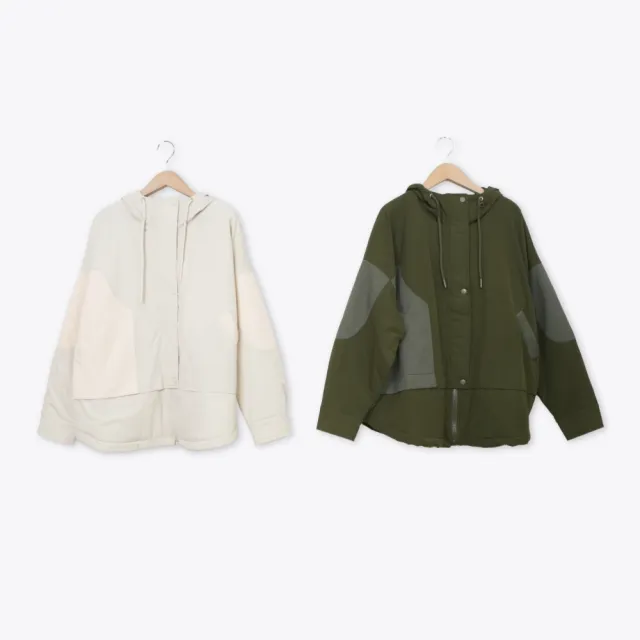 【MOSS CLUB】華夫格配布鋪棉連帽外套 綠 米(魅力商品)