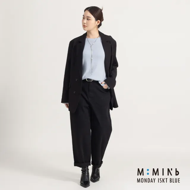 【M：MINb】挺版簡約彈性直筒褲(黑色/中大尺碼女裝/XL女裝/女裝/直筒褲/肉肉女穿搭)