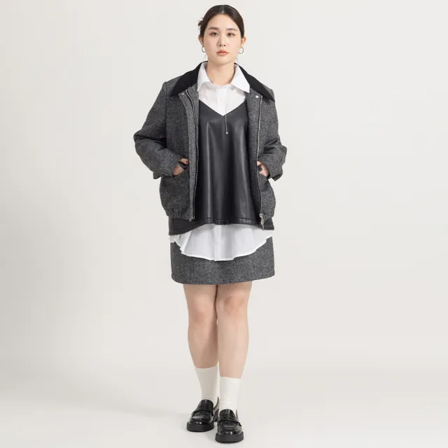 【M：MINb】柔軟仿皮傘狀下擺細肩帶背心(黑色/中大尺碼女裝/XL女裝/女裝/肉肉女穿搭/背心)