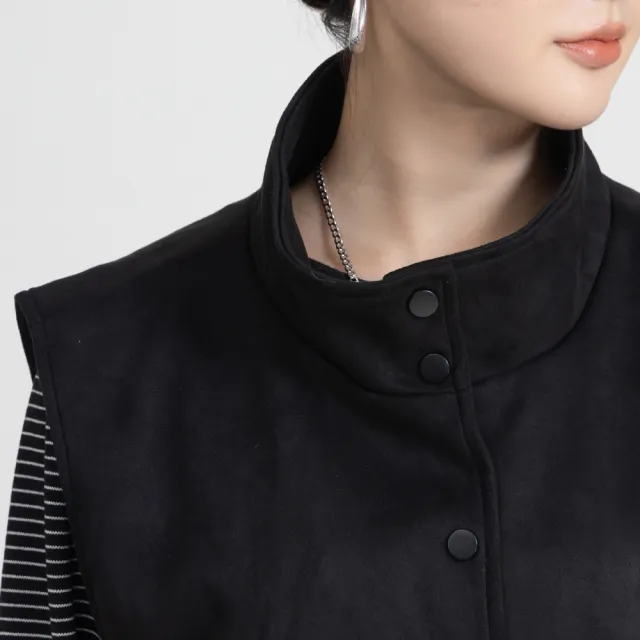【M：MINb】麂皮背心條紋長袖T恤兩件組(黑色/中大尺碼女裝/XL女裝/女裝/肉肉女穿搭/長袖/T恤)