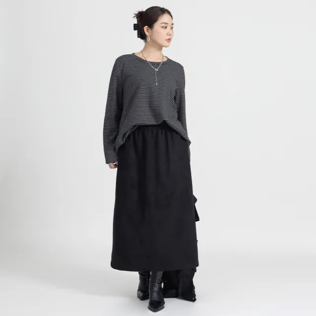 【M：MINb】遮胯必備全腰鬆緊麂皮A字長裙(黑色/中大尺碼女裝/XL女裝/女裝/肉肉女穿搭/A字裙)