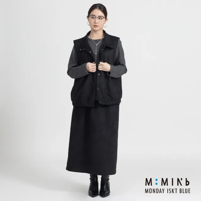 【M：MINb】遮胯必備全腰鬆緊麂皮A字長裙(黑色/中大尺碼女裝/XL女裝/女裝/肉肉女穿搭/A字裙)