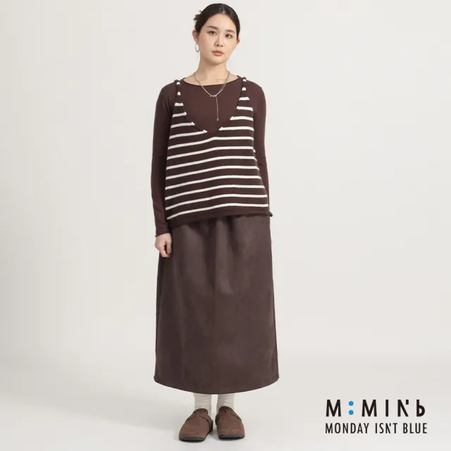 【M：MINb】遮胯必備全腰鬆緊麂皮A字長裙(深咖/中大尺碼女裝/XL女裝/女裝/肉肉女穿搭/A字裙)