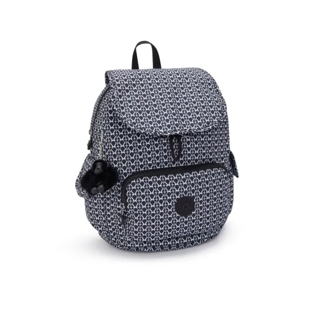 【KIPLING】『猴子包』經典老花拉鍊掀蓋後背包-CITY PACK S