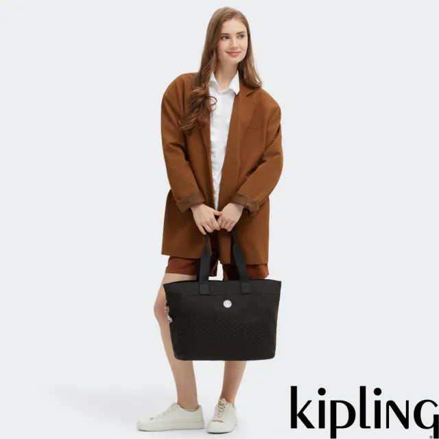 【KIPLING】黑色提花大容量手提托特包-COLISSA UP 女包