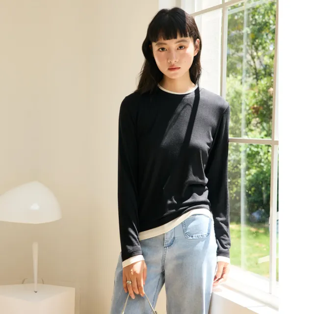 【BODYAIR】輕暖假兩件細緻羊毛天絲上衣(打底.長袖.內搭.T恤.保暖.CASUAL)