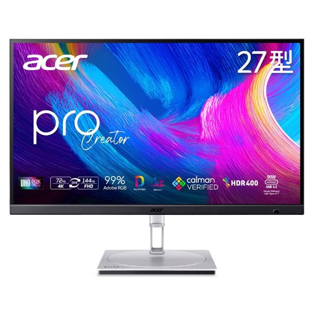【Acer 宏碁】PE270K L1 27型專業繪圖AI雙模式電腦螢幕(Procreator/UHD/16:9/72Hz/HDR 400/1ms/IPS)